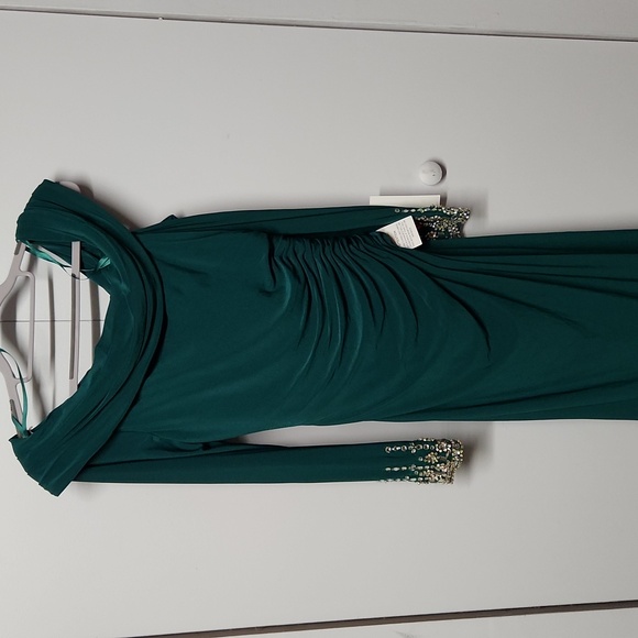 Mac Duggal Beaded cuff drop shoulder faux wrap gown - Picture 12 of 15